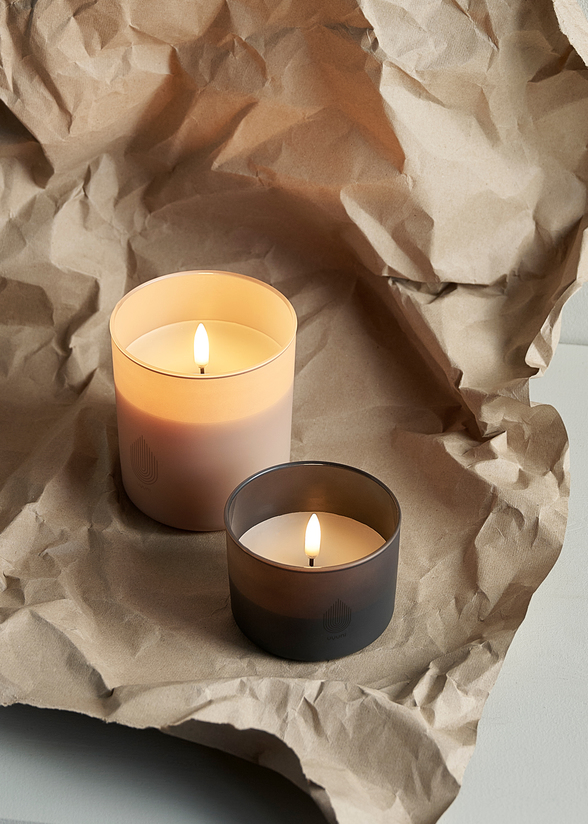Uyuni LED Glas Stumpenkerze 6x7cm sandstone 2er Set