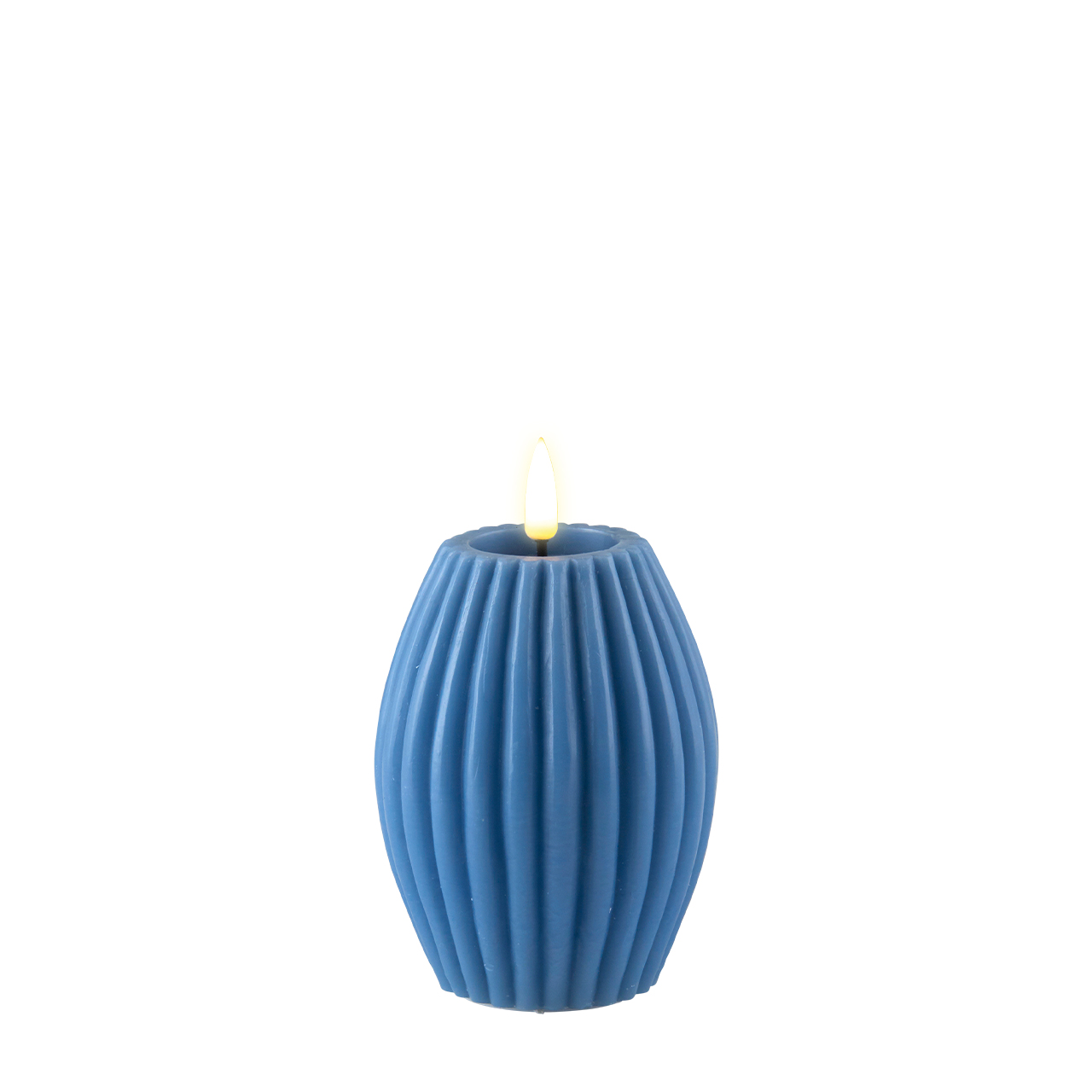 Stumpenkerze LED Eisblau gerillt 7,5 x 10cm