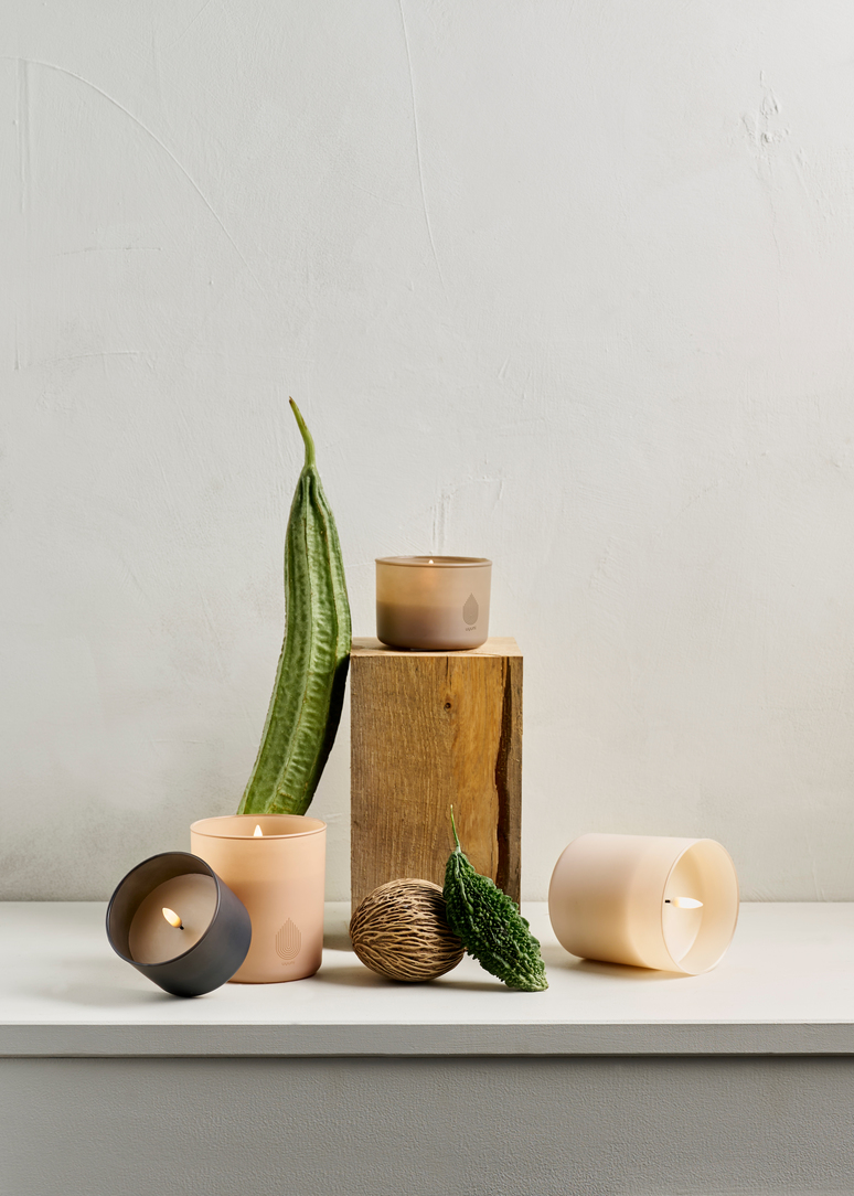 Uyuni LED Glas Stumpenkerze 6x7cm sandstone 2er Set