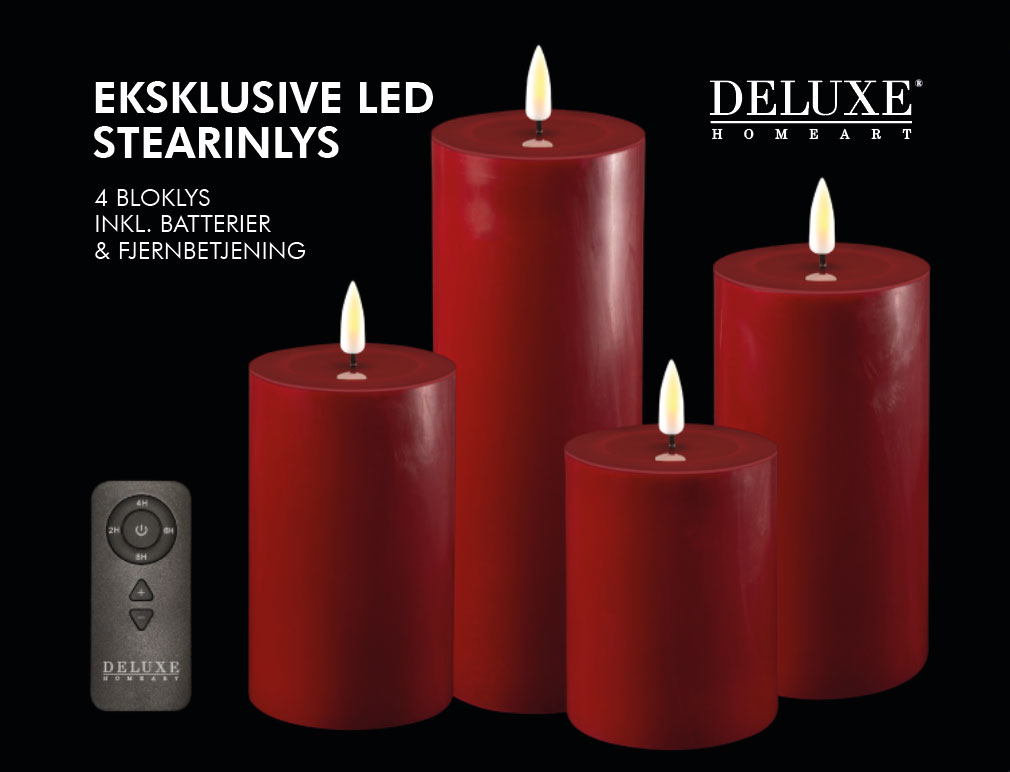 Giftbox Stumpenkerzen LED bordeaux