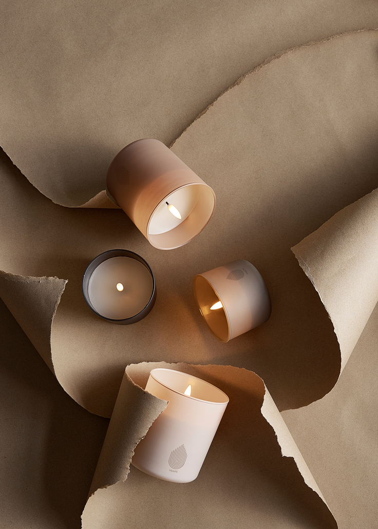 Uyuni LED Glas Stumpenkerze 6x7cm sandstone 2er Set