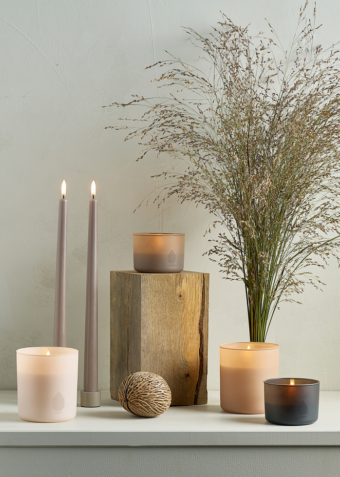 Uyuni LED Glas Stumpenkerze 6x7cm sandstone 2er Set